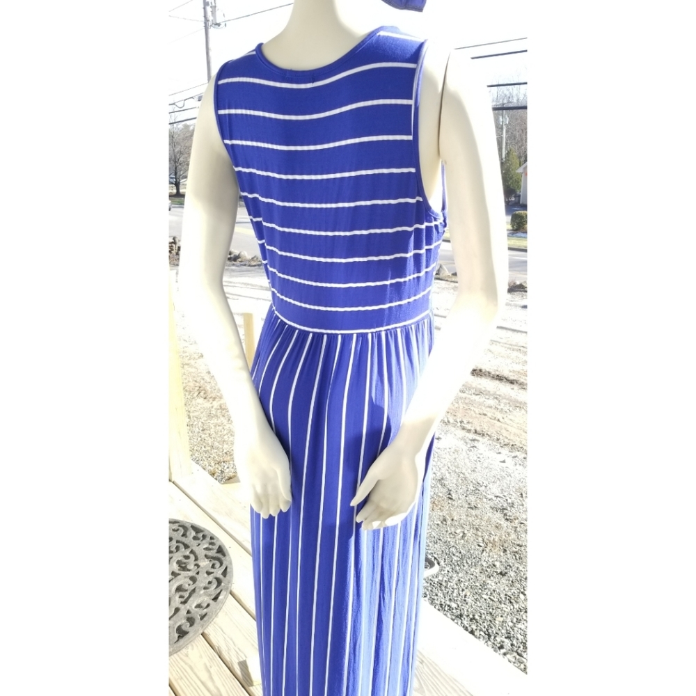 Houton Sleeveless Blue Striped Flowy Maxi Dress L - Picture 6 of 10